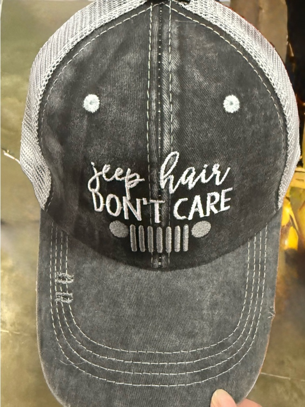 Jeep Hair Don't Care Embroidered Trucker Hat - Charcoal Gray